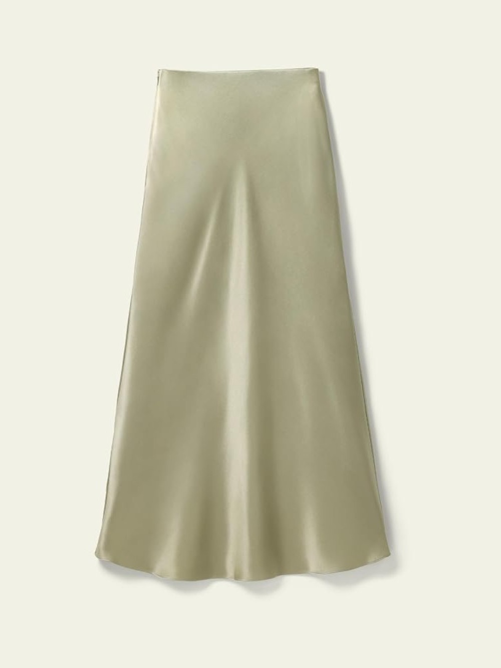 Zara Satin Maxi Skirt in Light Olive